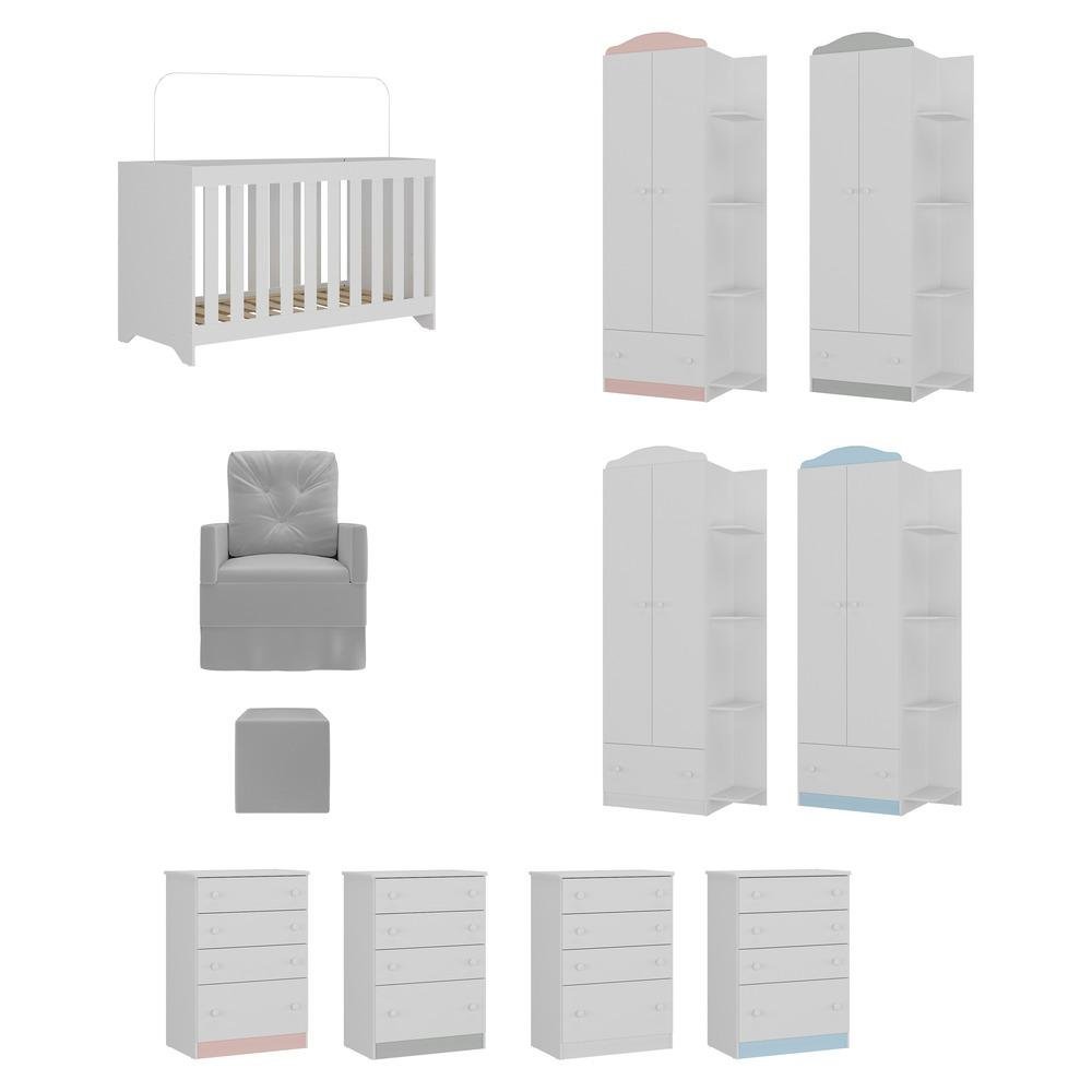 Quarto Infantil Completo com Poltrona de Amamentação e Puff Multimóveis MP4080 Branco/Cinza - 7