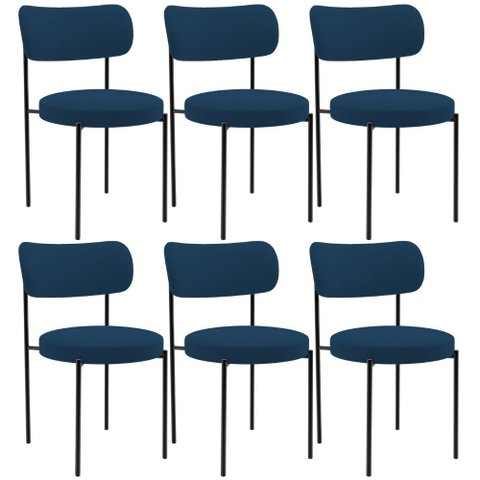 Kit 06 Cadeiras Estofadas para Sala de Jantar Louise L02 Suede Azul Marinho - Lyam Decor