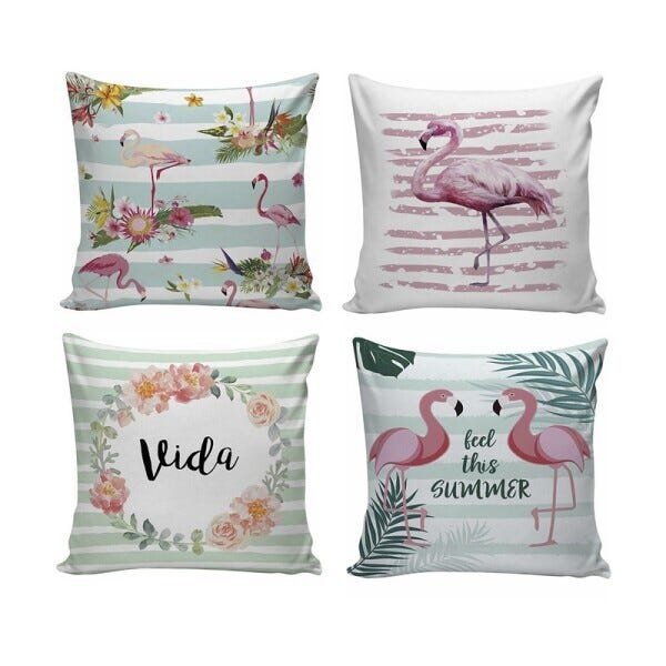 Kit com 4 Capas para Almofadas Decorativas de Sofá Summer Flamingos