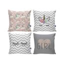 Ver imagem 1 de Kit com 4 Capas para Almofadas Decorativas de Sofá Unicórnio Cinza e Rosa
