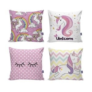 Kit com 4 Capas para Almofadas Decorativas de Sofá Unicórnio