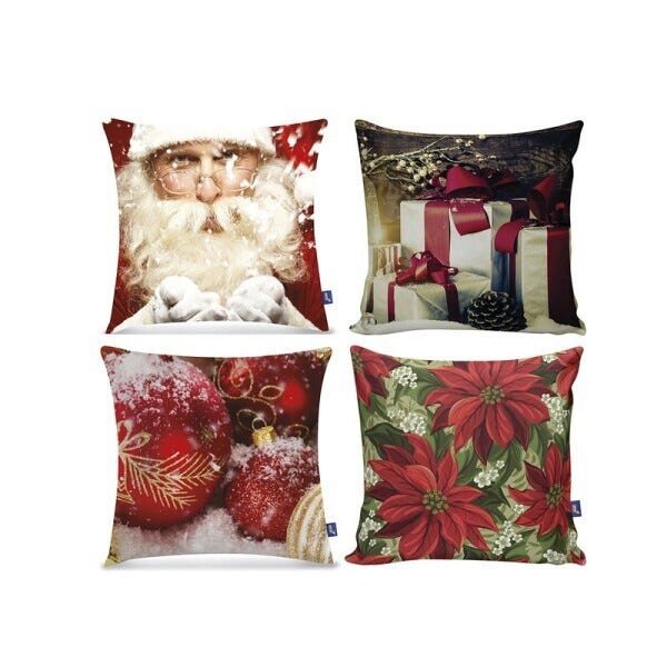 Kit com 4 Capas para Almofadas Decorativas de Sofá Natal