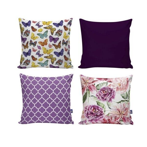 Kit com 4 Capas para Almofadas Decorativas de Sofá Borboleta floral - 1