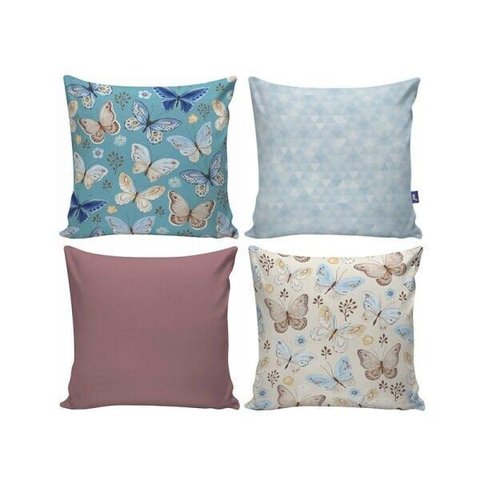 Kit com 4 Capas para Almofadas Decorativas de Sofá Borboletas