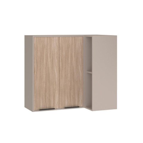 Armário Aéreo Canto Reto 95cm 2 Portas e Nichos Stylo Luciane Móveis Cinammon-cumaru