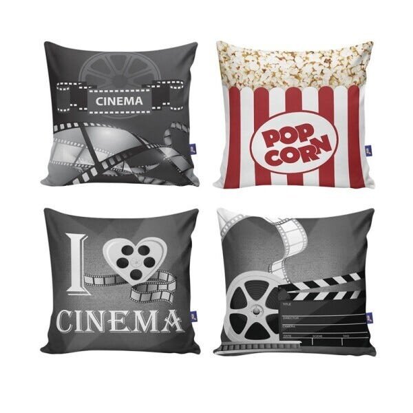 Kit com 4 Capas para Almofadas Decorativas de Sofá Cinema