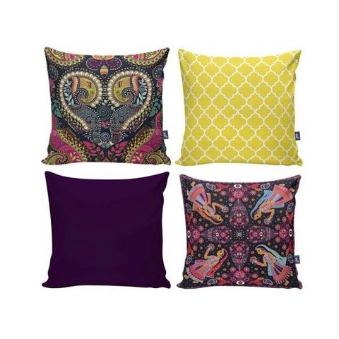 Kit com 4 Capas para Almofadas Decorativas de Sofá Indiano