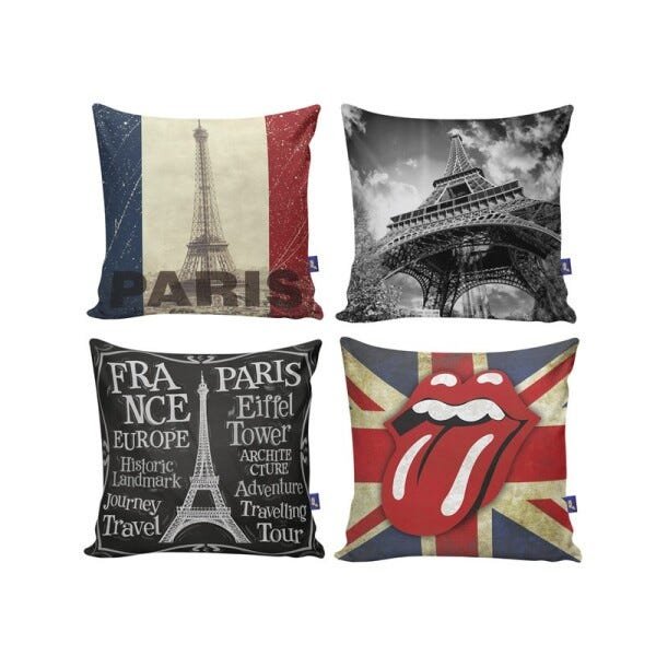 Kit com 4 Capas para Almofadas Decorativas de Sofá Paris - 1