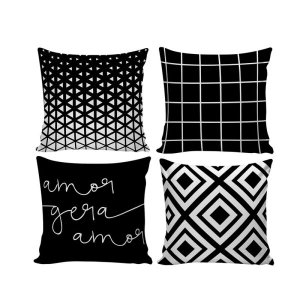 Kit com 4 Capas para Almofadas Decorativas de Sofá Preto e Branco