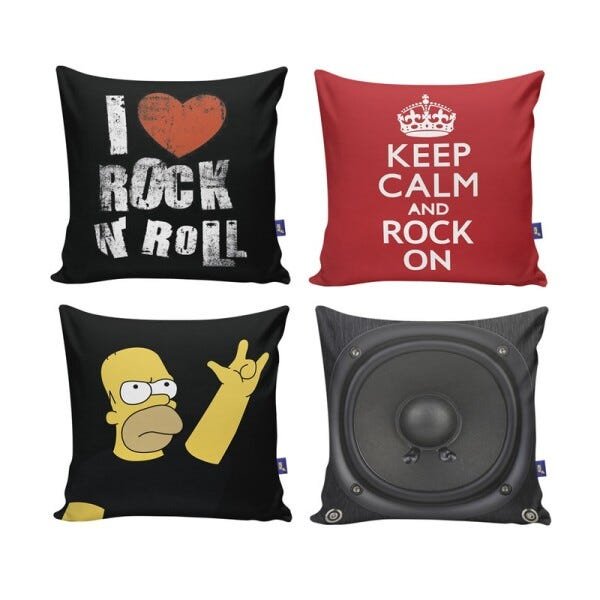 Kit com 4 Capas para Almofadas Decorativas de Sofá Rock Roll