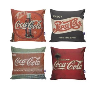 Kit com 4 Capas para Almofadas Decorativas de Sofá Coca Cola