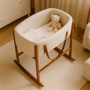 Ver imagem 2 de Berço Móises Bento Cesto Removível Tecido Boucle Areia Portátil Alças de Couro Quarto Infantil Bebê