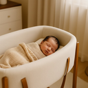 Ver imagem 7 de Berço Móises Bento Cesto Removível Tecido Boucle Areia Portátil Alças de Couro Quarto Infantil Bebê