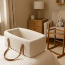 Ver imagem 3 de Berço Móises Bento Cesto Removível Tecido Boucle Areia Portátil Alças de Couro Quarto Infantil Bebê