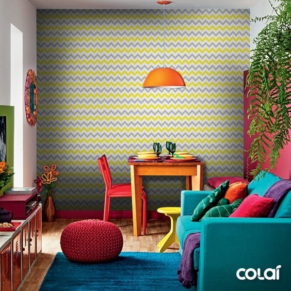 Papel De Parede Lavável Chevron Amarela E Cinza 12m - 6