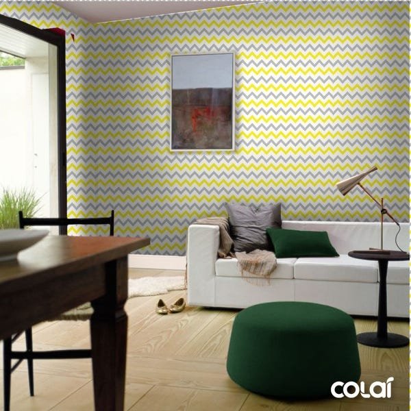 Papel De Parede Lavável Chevron Amarela E Cinza 12m - 2