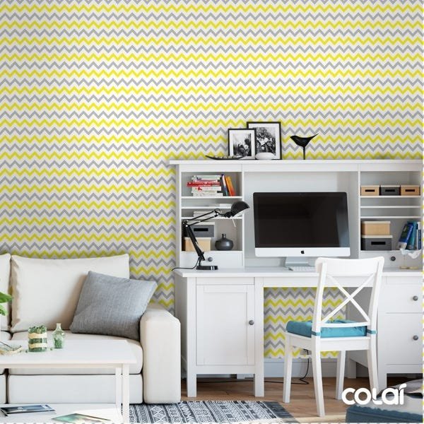 Papel De Parede Lavável Chevron Amarela E Cinza 12m - 4