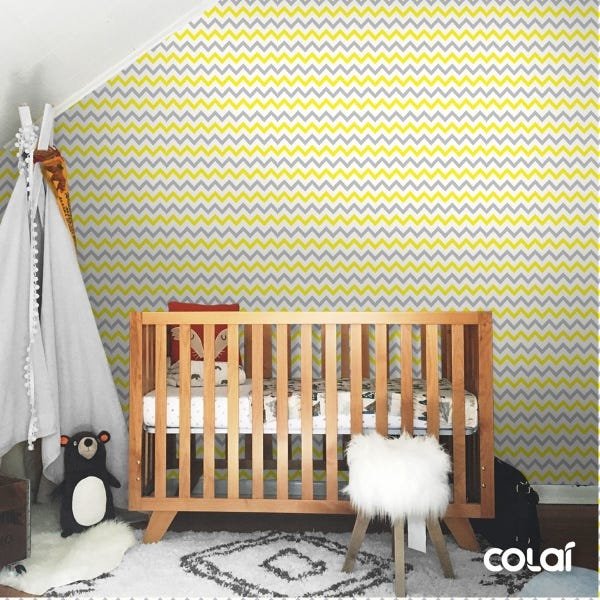 Papel De Parede Lavável Chevron Amarela E Cinza 12m - 5