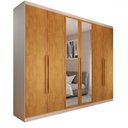 Ver imagem 3 de Guarda-roupa Casal Madalena 6 Portas 4 Gavetas 100% Mdf com Espelho Off White/peroba - Pm
