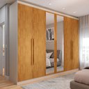 Ver imagem 1 de Guarda-roupa Casal Madalena 6 Portas 4 Gavetas 100% Mdf com Espelho Off White/peroba - Pm
