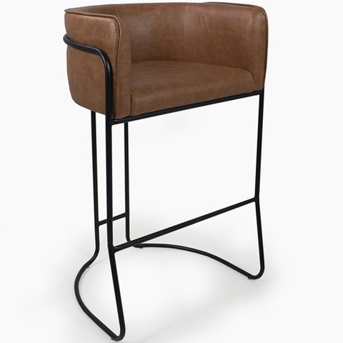 Banqueta Alta com Encosto Betina Base Preto Corano Rústico Caramelo - Nexta Casa