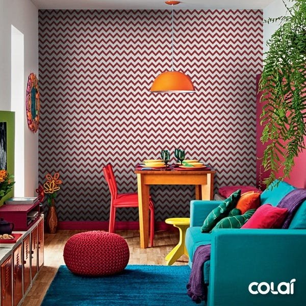 Papel De Parede Lavável Chevron Triangulares Vermelhas 12m - 6