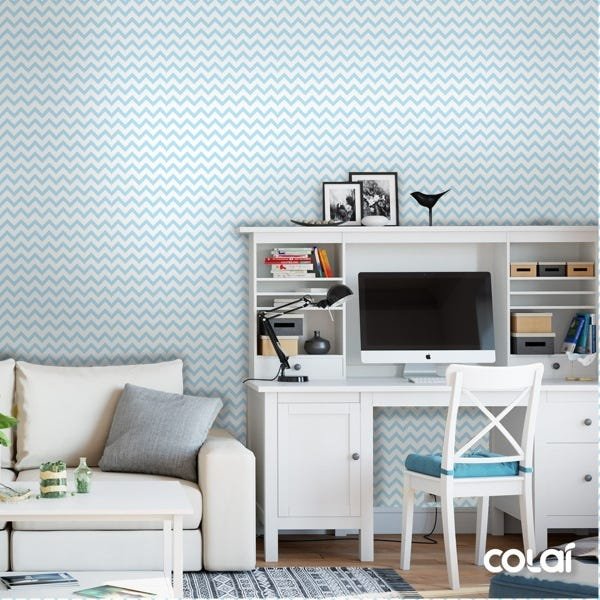 Papel De Parede Adesivo Lavável Chevron Azul Claro 9m - 4