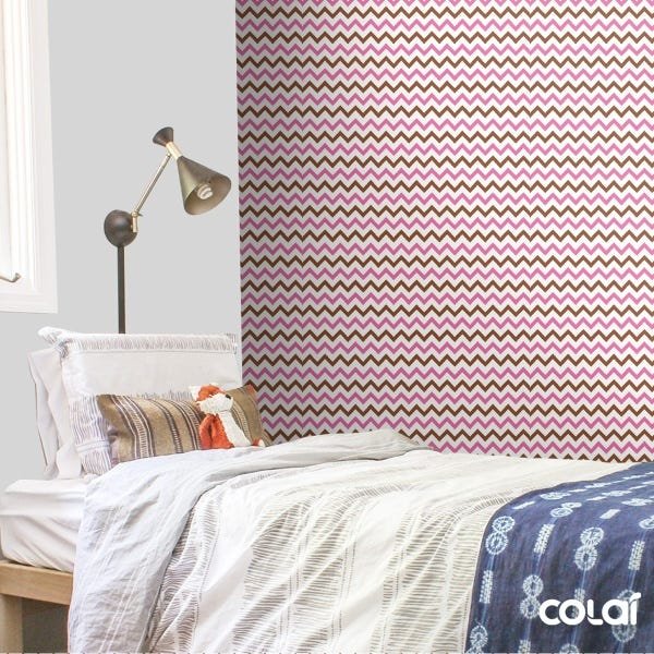 Papel De Parede Lavável Chevron Marrons E Rosas 3m - 3