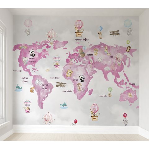 Papel de parede infantil Mapa Mundi para quarto de bebê M² PP66