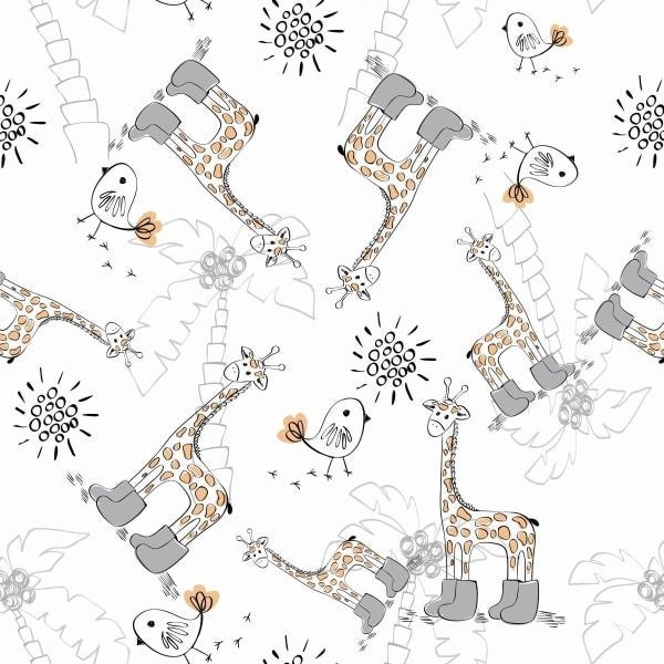 Papel de Parede Adesivo Lavável Girafas de Botas 12m - 1