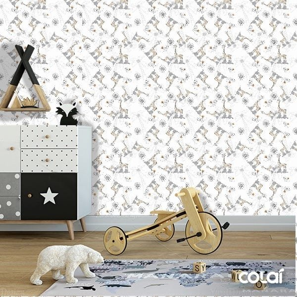 Papel de Parede Adesivo Lavável Girafas de Botas 12m - 2