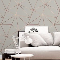 Papel De Parede Geométrico Cinza Rosê Dourado Efeito 3d Sala Quarto Cozinha 9m - 1