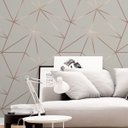 Ver imagem 1 de Papel De Parede Geométrico Cinza Rosê Dourado Efeito 3d Sala Quarto Cozinha 9m