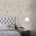 Ver imagem 3 de Papel De Parede Geométrico Cinza Rosê Dourado Efeito 3d Sala Quarto Cozinha 9m