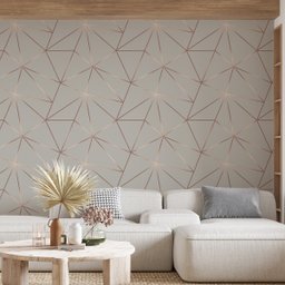 Papel De Parede Geométrico Cinza Rosê Dourado Para Sala Quarto 3m - 6