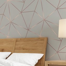 Papel De Parede Geométrico Cinza Rosê Dourado Para Sala Quarto 3m - 3