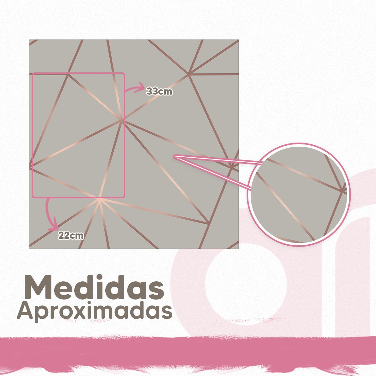 Papel De Parede Geométrico Cinza Rosê Dourado Para Sala Quarto 3m - 4