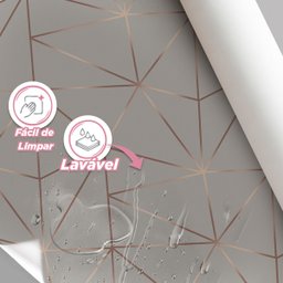 Papel De Parede Geométrico Cinza Rosê Dourado Para Sala Quarto 3m - 2