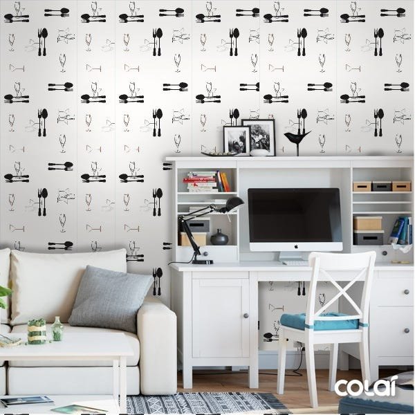 Papel De Parede Adesivo Lavável Talheres Pretos 3m - 2