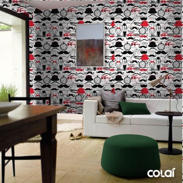 Papel De Parede Adesivo Lavável Moustache 18m - 4