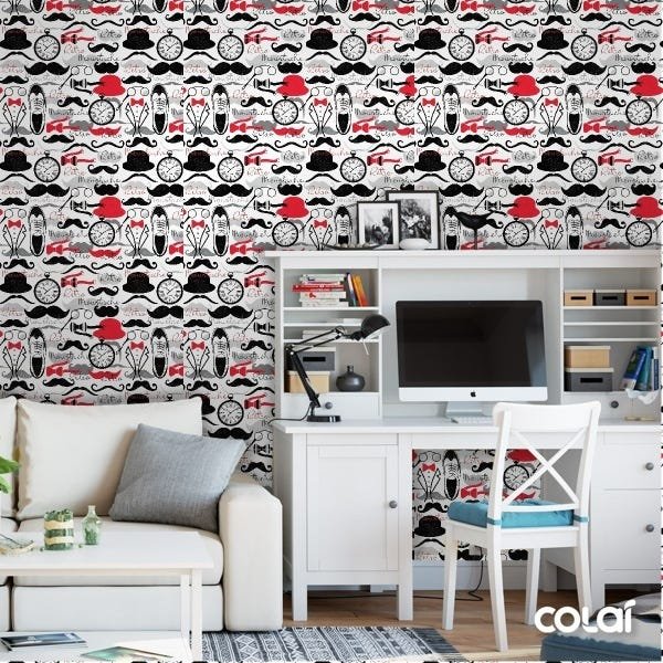 Papel De Parede Adesivo Lavável Moustache 18m - 2