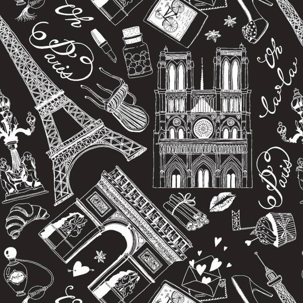 Papel De Parede Adesivo Lavável Paris Branco E Preto 18m - 1