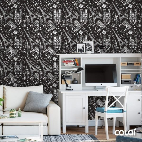 Papel De Parede Adesivo Lavável Paris Branco E Preto 18m - 2
