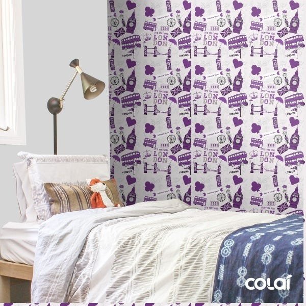 Papel De Parede Adesivo Lavável Londres Roxa 18m - 3