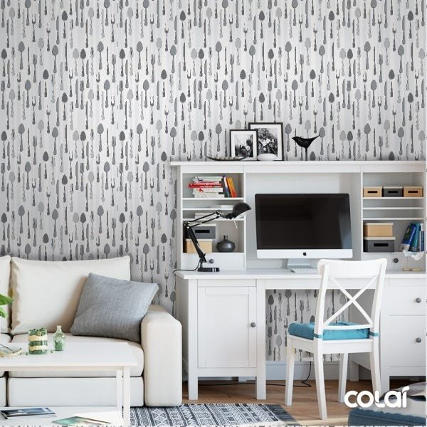 Papel De Parede Adesivo Lavável Talheres Cinza 18m - 2