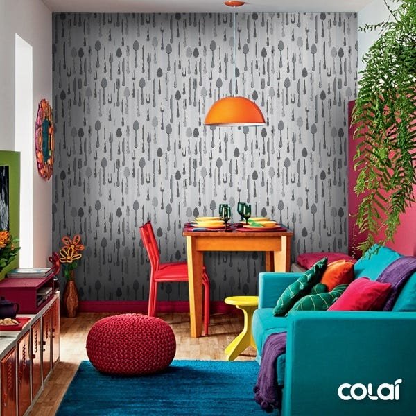 Papel De Parede Adesivo Lavável Talheres Cinza 18m - 5
