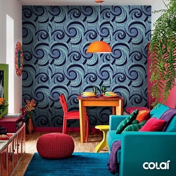 Papel De Parede Adesivo Lavável Loop Azul 12m - 5