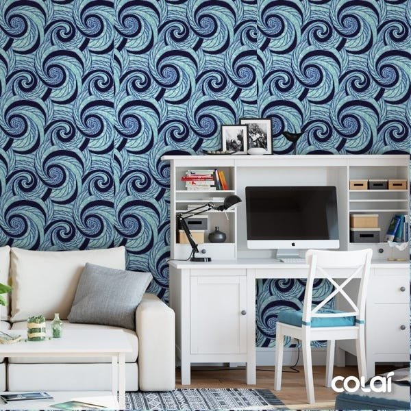 Papel De Parede Adesivo Lavável Loop Azul 12m - 2