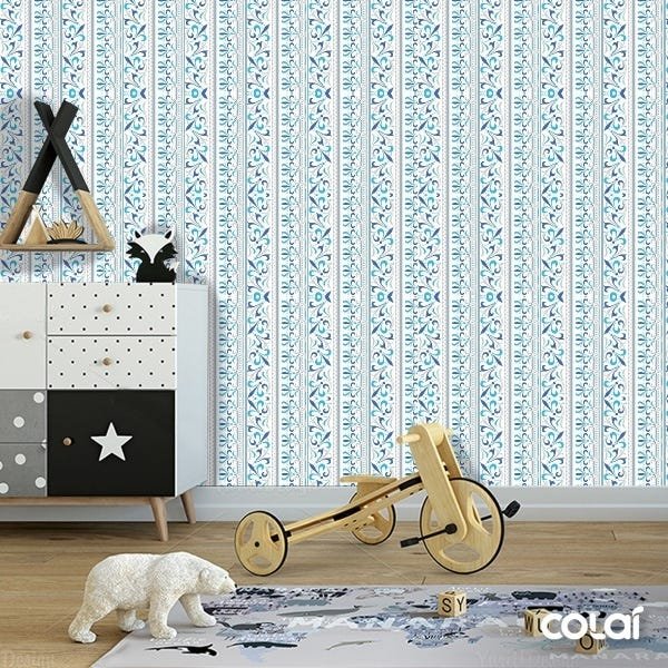 Papel De Parede Adesivo Lavável Abstrato Tons De Azuis 9m - 3