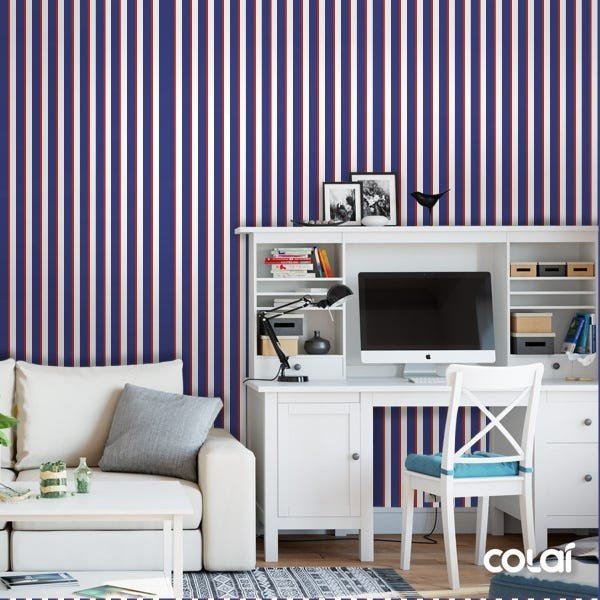 Papel De Parede Lavável Listrado Azul E Vermelho 12m - 2